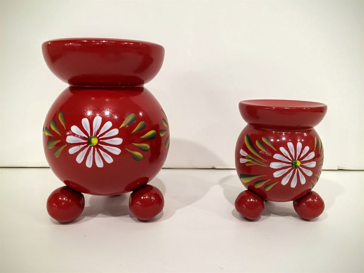 Picture of Red Wooden "Tub" Candle Holders