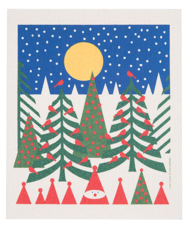 Picture of Swedish Dishcloth "Trees/Tomtes/Moon"